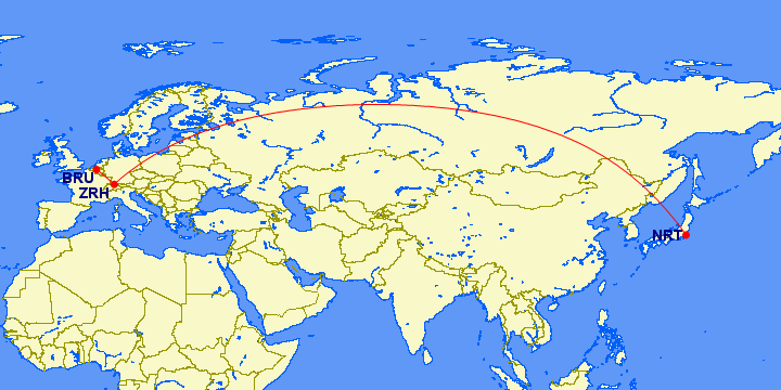 BRU-ZRH-NRT map